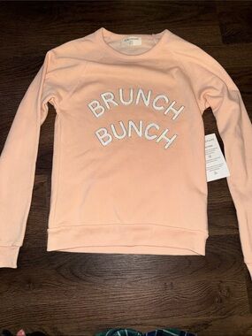 BNWT Brunch Bunch Peach Sequined/Beaded Crewneck Sweatshirt Sz S